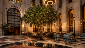 Elegant atrium restaurant with cozy ambiance