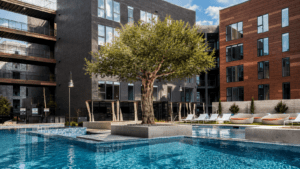 Sunlit courtyard with modern pool design Sunlit courtyard with modern pool design